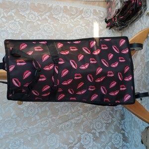 Hot Lips wheeled bag NEW Black Folds flat 22" high x 12.5" wide x 6" pink lips